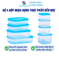 Bộ 4 Hộp Đựng Thực Phẩm Có Nắp Cao Cấp Donghea - Set 4 Hộp Nhựa Trong Suốt Bển Nhẹ