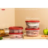 Bộ 4 hộp đựng thực phẩm nhựa nguyên sinh RUBBERMAID USA nắp có van màu đỏ