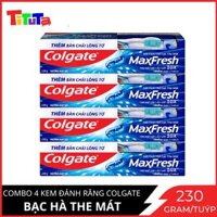 Bộ 4 Kem đánh răng Colgate bạc hà the mát Maxfresh 230gtuýp tặng bàn chải đánh răng lông mềm