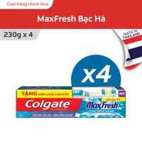 Bộ 4 Kem đánh răng Colgate bạc hà the mát Maxfresh 230g/tuýp tặng bàn chải đánh răng Colgate lông tơ