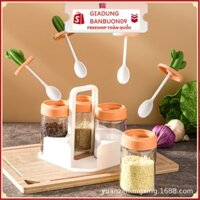 Bộ 4 lọ đựng gia vị thuỷ tinh kèm khay đựng hình xương rồng đáng yêu T2