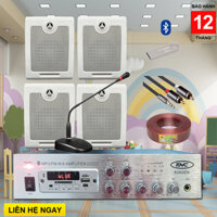 Bộ 4 loa treo tường 10w, 1 amply 60w, 1 micro cổ ngỗng thông báo, nghe nhạc thiền