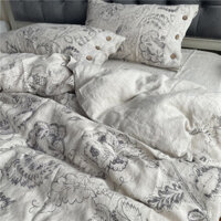 Bộ 4 mảnh vải lanh nguyên chất thêu, lên men, ga trải giường đôi thoáng khí và vỏ gối, 150 × 180cm, khô và thoải mái