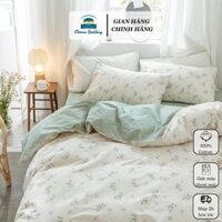 Bộ 4 món chăn ga gối đệm poly cotton họa tiết hoa nhí xanh xám vintage hàn quốc miễn phí bo chun drap nệm Otama Bedding