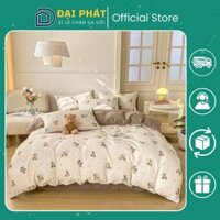 Bộ 4 Món Chăn Ga Gối Đệm Poly Cotton Ga Giường Họa Tiết Hoa Nhí Vintage Bộ Ga Gối Drap Giường