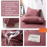 Bộ 4 món chăn ga gối đệm cotton tici trơn cao cấp Hin Bedding drap nệm trải giường bo chun kích thước 1m6 1m8 2m