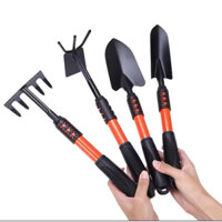 Bộ 4 món dụng cụ làm vườn tay cầm bọc cao su chắc chắn, siêu tiện dụng gồm cuốc, xẻng, cào đất