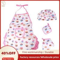 Bộ 4 món nấu ăn và nướng bánh cho trẻ em bao gồm tạp dề cho bé gái, mũ đầu bếp, cho bé ăn mặc