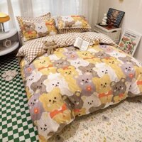 Bộ 4 Món Vỏ Chăn Ga Drap Trải Giường Gối Cotton 80% 3D Các Con Gấu Dễ Thương Mềm Mịn  Fullsize m6 m8 2m2