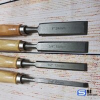 Bộ 4 mũi đục gỗ, khắc gỗ, tiện gỗ đa năng - dao đục gỗ cầm tay ( cán gỗ hoặc cán silicon màu cam).