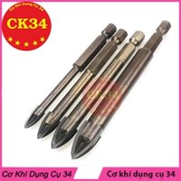 Bộ 4 mũi khoan gạch men, đá hoa, thủy tinh...chuôi lục giác màu đen thẳng