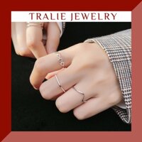 Bộ 4 nhẫn bạc đơn giản Tralie Jewelry phong cách Hàn quốc, nhẫn nữ bạc 925 trơn thời trang