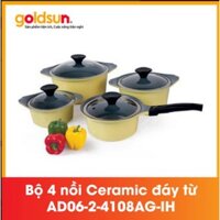 Bộ 4 Nồi Gốm Ceramic Chống Dính Đáy Từ Goldsun Công Nghệ Hàn Quốc Korea Star AD06-2-4108AG-IH Dùng Mọi Bếp - Chính Hãng