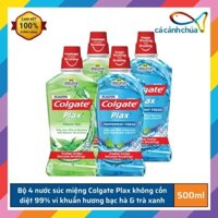 Bộ 4 nước súc miệng Colgate Plax không cồn diệt 99% vi khuẩn hương bạc hà và hương trà xanh 500mlx4