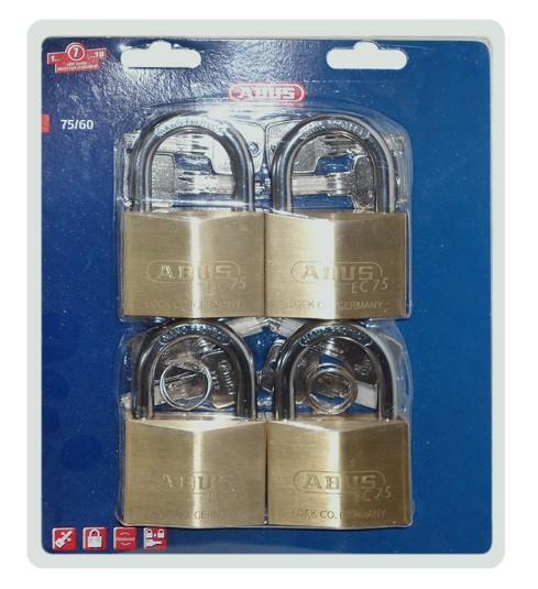 Bộ 4 ổ khóa đồng chìa chủ Abus EC 75/60 MK4