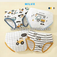 Bộ 4 QUẦN lót Bé Trai tam giác, quần lót lưới Vải cotton Mỏng Thoáng Khí hình ô tô