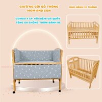 (Bộ 4 SP Tặng 2 SP) Giường Cũi Trẻ Em MOM AND SON Kích thước 80x130x96 cm -Chất Liệu Gỗ Thông Xuất Khẩu - BH 12 Tháng