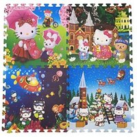 Bộ 4 tấm thảm xốp lót sàn cho bé hình Kitty (Có kèm viền)