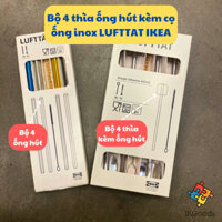 Bộ 4 thìa ống hút kèm cọ ống inox LUFTTAT IKEA
