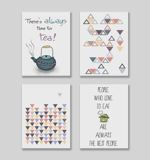 Bộ 4 tranh Tea Eat Quote Polygon