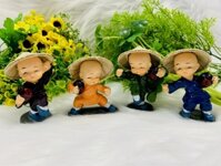 Bộ 4 tượng chú tiểu múa tuý quyền đội nón lá Việt Nam (Hàng Độc Quyền)