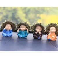 Bộ 4 tượng chú tiểu tứ không đội nón rơm loại to
