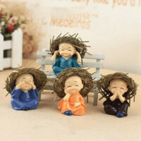 Bộ 4 tượng chú tiểu Tứ Không đội Nón Rơm