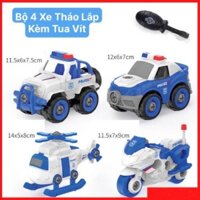 Bộ 4 Xe Cảnh Sát Tháo Lắp Kèm Tua Vít Chất Nhựa ABS Cao Cấp Đồ Chơi Cho Bé Trai Từ 2 Đến 6 Tuổi