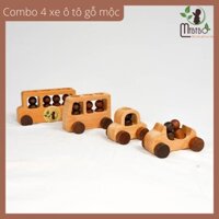 Bộ 4 xe ô tô đồ chơi gỗ mộc Mibibo.vn, xe con, xe buýt, xe mui trần, giúp em chơi và học đếm số