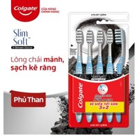 Bô 5 Ban chai Colgate Slimsoft Between Charcoal lông chai mêm manh xen sơi phu than hoat tinh Màu Ngẫu Nhiên