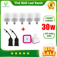 Bộ 5 bóng đèn led 30W + 2 Đuôi treo kín nước + Đèn ngủ thông minh - Bảo hành 12 tháng