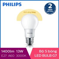 Bộ 5 Bóng đèn Philips LED 13W 3000K E27 A60 - Ánh sáng vàng LazadaMall