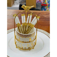 BỘ 5 CÁI MUỖNG NỈA BÁNH TRÁI CÂY INOX MẠ VÀNG CAO CẤP