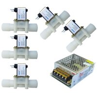 Bộ 5 cái van điện từ phi 21 (thường đóng) 12V DC + kèm bộ chuyển điện 12V, 5A