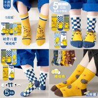 Bộ 5 Cặp 5 Đôi Vớ Dệt Kim Vải cotton Mềm In Hoạt Hình pokemon go pikachu Dễ Thương Cho Bé