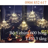 Bộ 5 Chùm Dây Đèn Led Hình Pháo Hoa 3 tầng 8 hiệu ứng nháy siêu đẹp