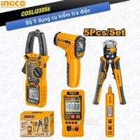 Bộ 5 công cụ kiểm tra điện INGCO COS23056 Ampe kìm, đồng hồ đo vạn năng, kìm tước dây, máy đo hồng ngoại, COSLI23056