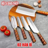 Bộ 5 Dao Bếp Nhật Thép Trắng Không Gỉ Cán Trúc - Dao Thép Không Gỉ