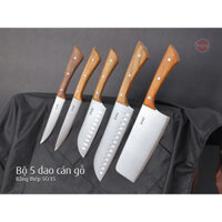Bộ 5 dao lưỡi thép cán gỗ iMat, Dao chặt 12", Dao Santoku 7",Dao Santoku 5",Dao gọt 5",Dao Beefsteak