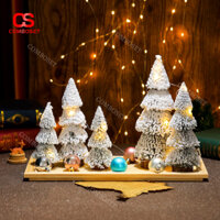 Bộ 5 Đèn LED Cây Tuyết Tùng Mini Nhỏ Xinh Phụ Kiện Trang Trí Noel Sinh Động