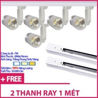 Bộ 5 Đèn Led Rọi Ray COB 7w Vỏ Trắng Và 2 Thanh Ray 1M