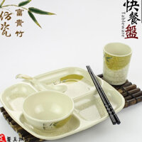 Bộ 5 Đĩa Bát Cốc Thìa Đũa Phù Hợp Với Ba Lưới Tấm Định Lượng Trẻ Em Đĩa Ăn Sáng Giảm Mỡ Tấm Bánh Bao Bốn Lưới Đĩa Bát Thìa Cốc