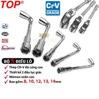 Bộ 5 điếu lỗ hãng TOP kích thước 8, 10, 12, 13, 14mm – Cần khoá ống điếu thép CR-V xi bóng cờ lê chữ L có đầu lục giác