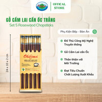 Bộ 5 Đôi Đũa Gỗ Cẩm Lai Cẩn Ốc Trắng Ohiama Rosewood Chopsticks - Đồ Dùng Bàn Ăn, Thủ Công VNXK, Tết