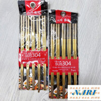 Bộ 5 đôi đũa Hàn Quốc inox 304 mạ vàng cao cấp - Đũa Inox 304 Chống Trượt HÀN QUỐC  - gia dụng Nari