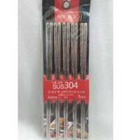Bộ 5 đôi đũa Inox 304 đầu vuông kiểu Hàn Quốc Size 23.5cm