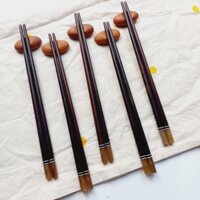 [Bộ 5] Đũa Gỗ Trắc Đỏ Gắn Sừng Vàng Cỡ 25cm, Đũa Ăn Cơm, Chụp Ảnh Decor Của Craft Closet