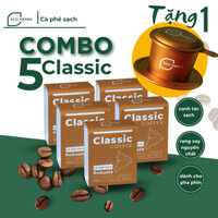 Bộ 5 Gói Cà Phê Sạch Classic Pha Phin Rang Xay Nguyên Chất Tặng 1 Phin Cà Phê Nhôm Anode - 260g/gói Robusta Coffee