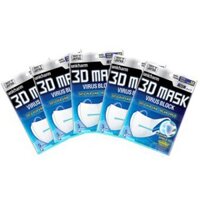 Bộ 5 gói khẩu trang ngăn virút Unicharm 3D Mask Virus Block (Made in Japan) Gói 5 cái