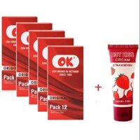 Bộ 5 Hộp 60 Chiếc Bao Cao Su Ok Original Tặng Gel bôi trơn Hot Kiss Hương Dâu Tây 50ml